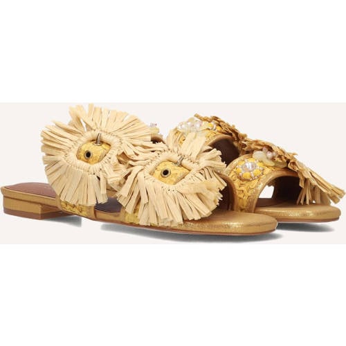 Kurt Geiger Slippers Raffia Buckle Flat Sdl Goudkleurig