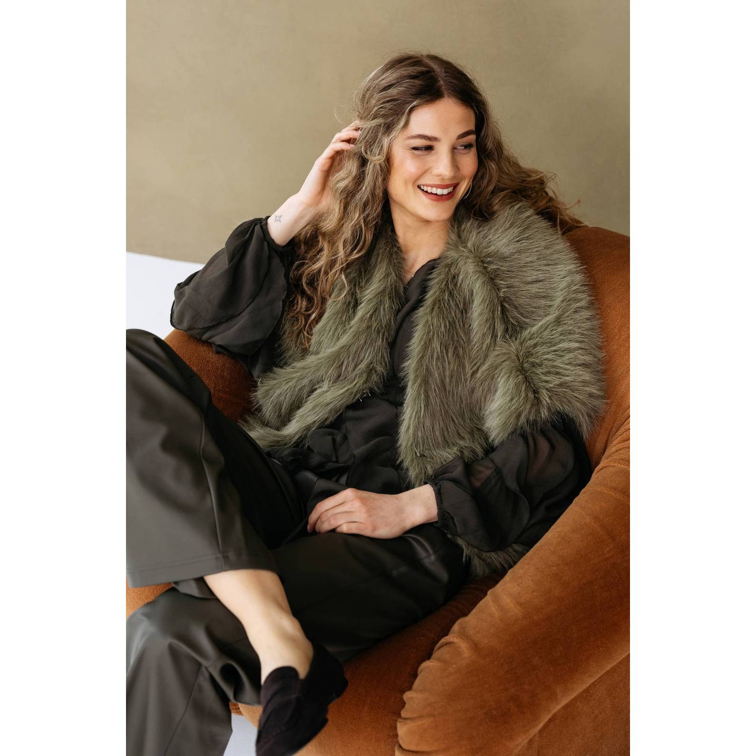 &Co Woman faux fur jas groen