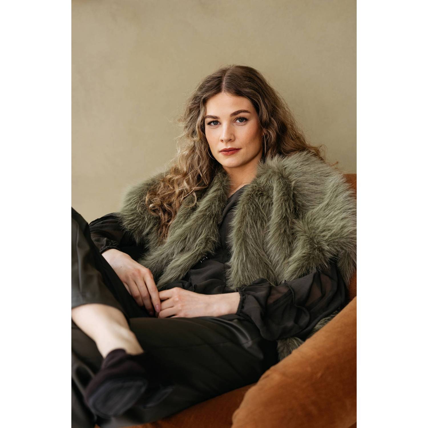 &Co Woman faux fur jas groen