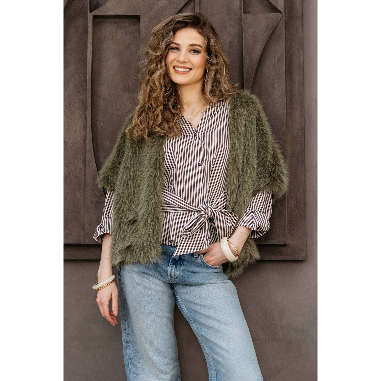 &Co Woman faux fur jas groen