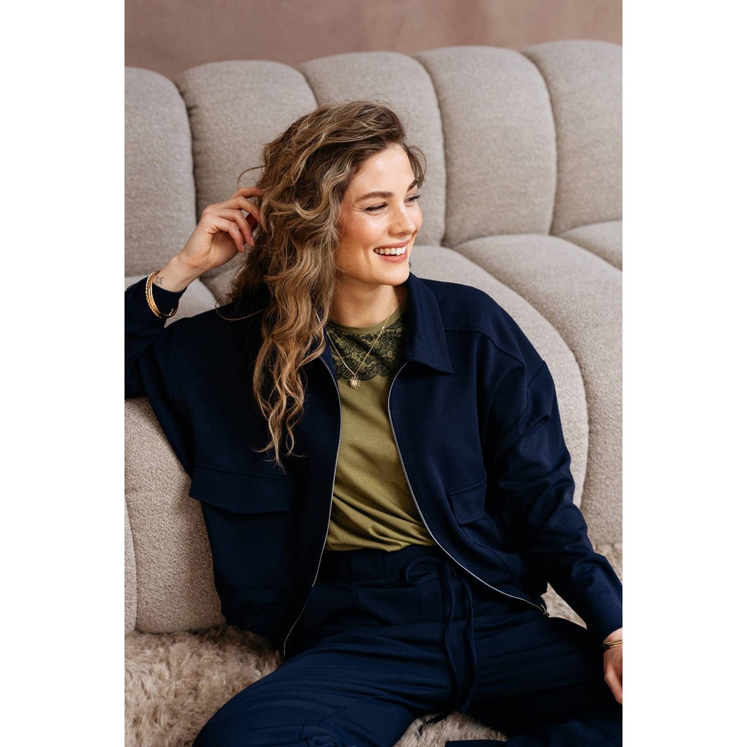&Co Woman wide leg broek donkerblauw