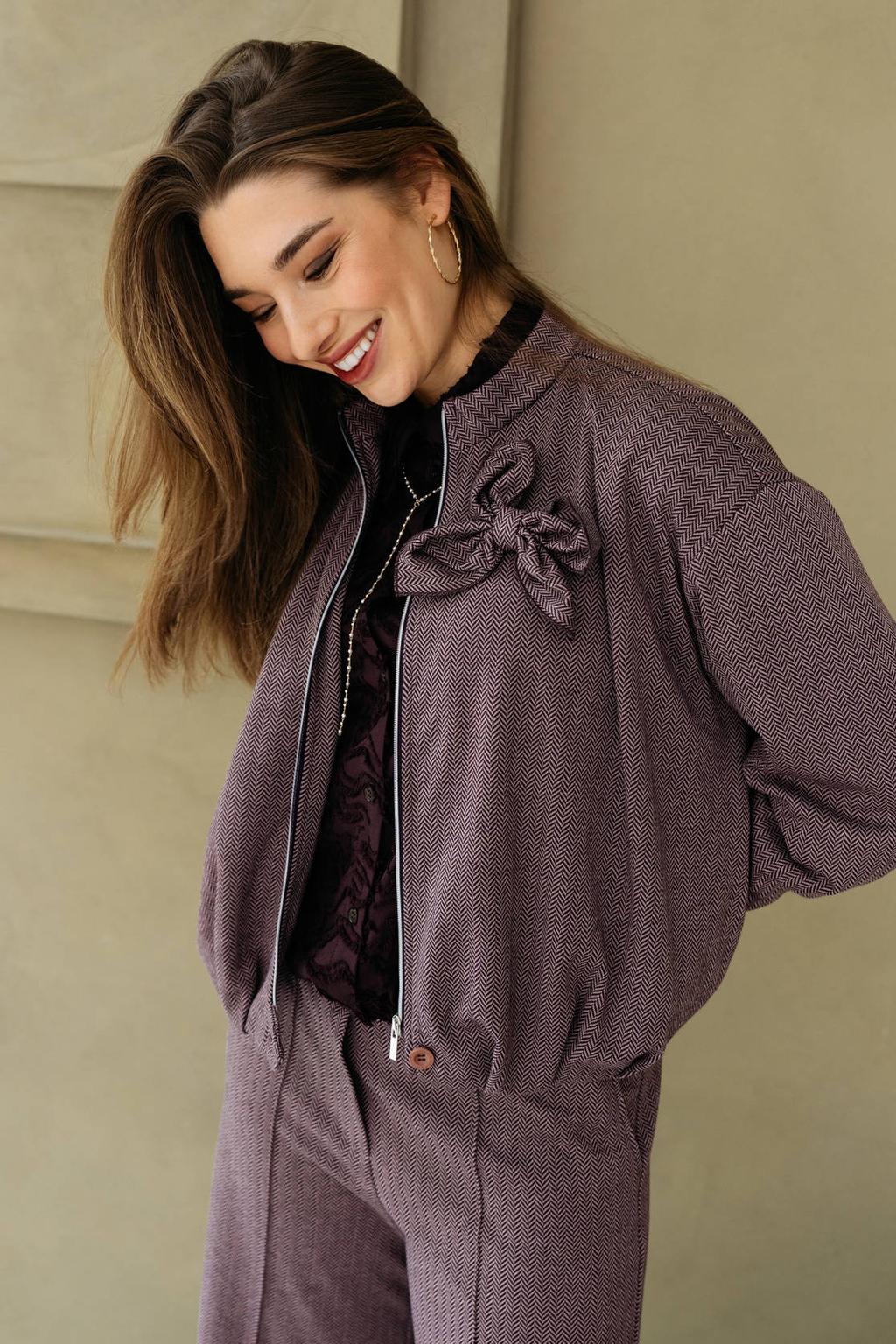 &Co Woman blouse met borduursels en print - donkerpaars
