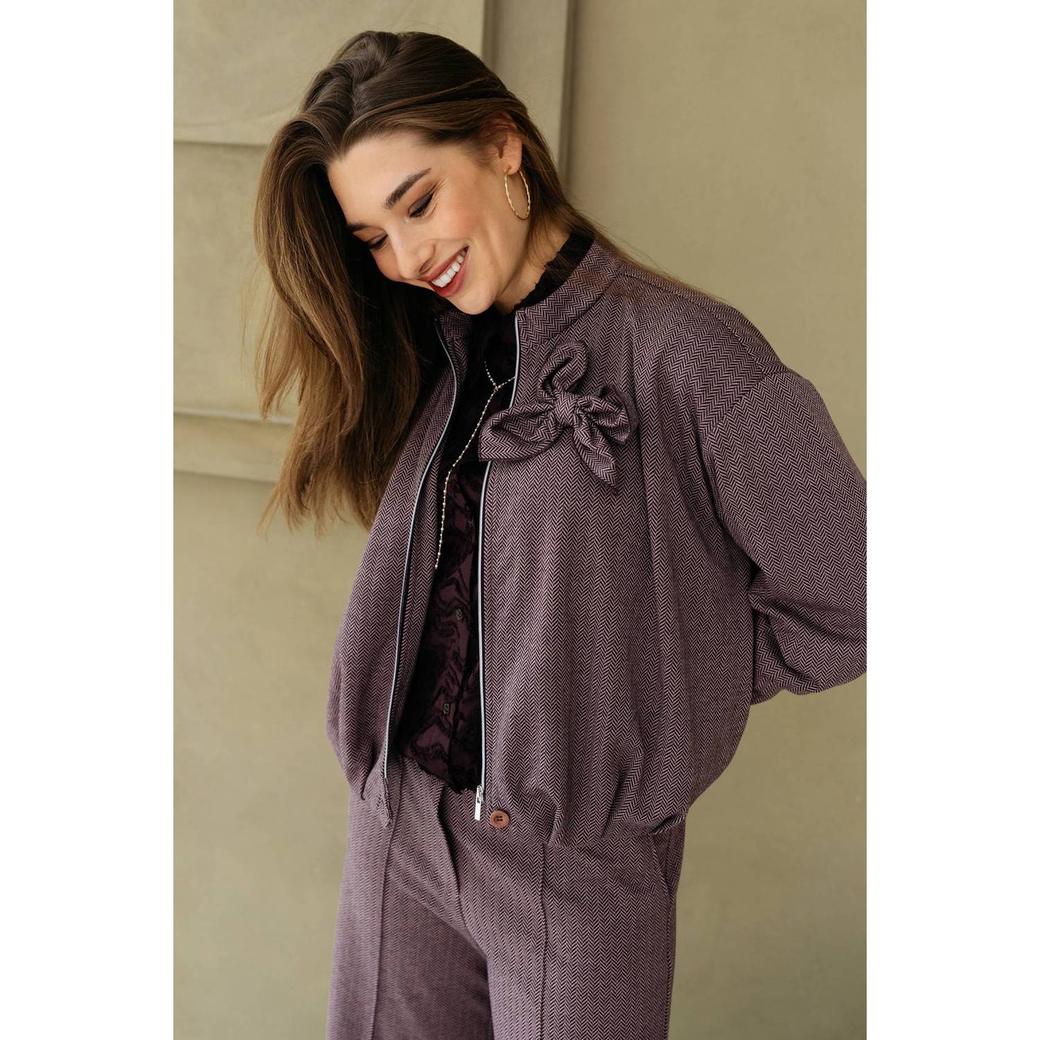 &Co Woman blouse met borduursels en print donkerpaars