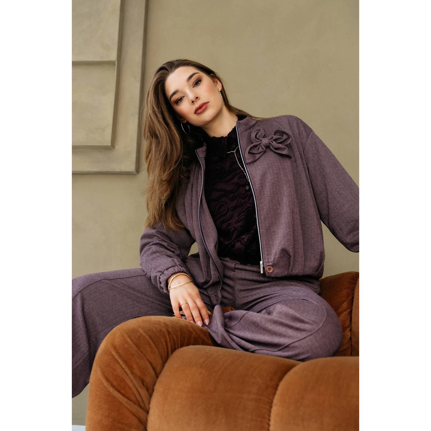 &Co Woman blouse met borduursels en print donkerpaars