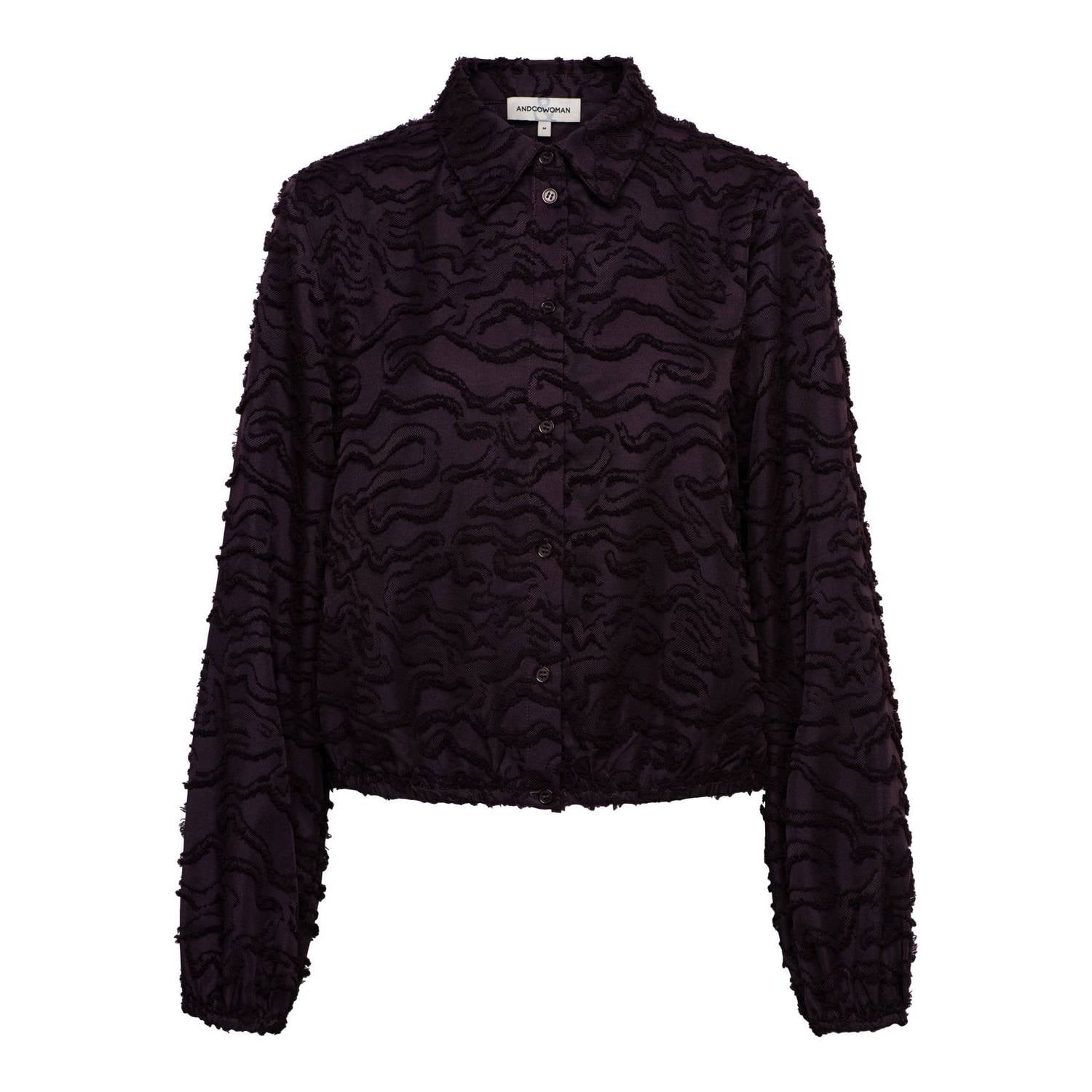 &Co Woman blouse met borduursels en print donkerpaars