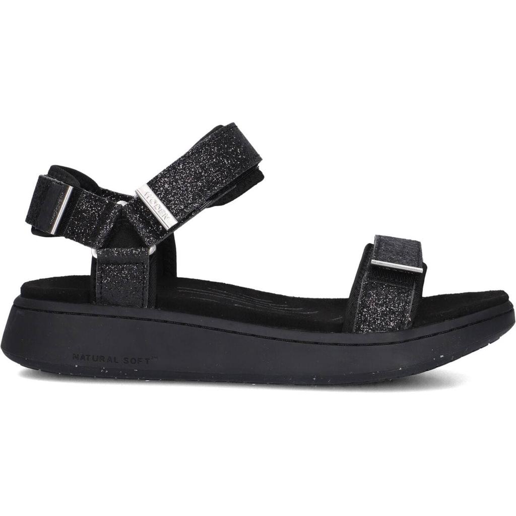 Woden Sandalen Line Glitter Zwart