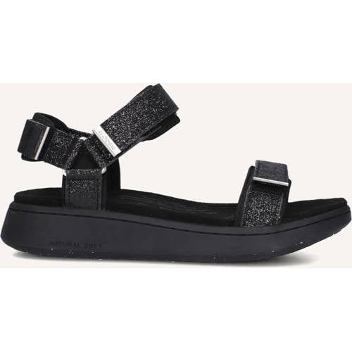 Woden Sandalen Line Glitter Zwart