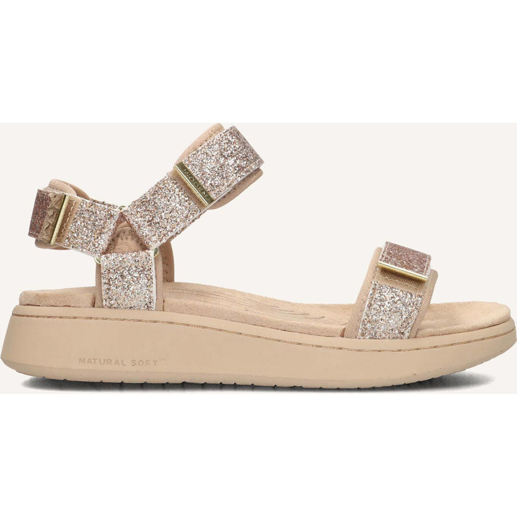 Woden Sandalen Line Glitter Beige