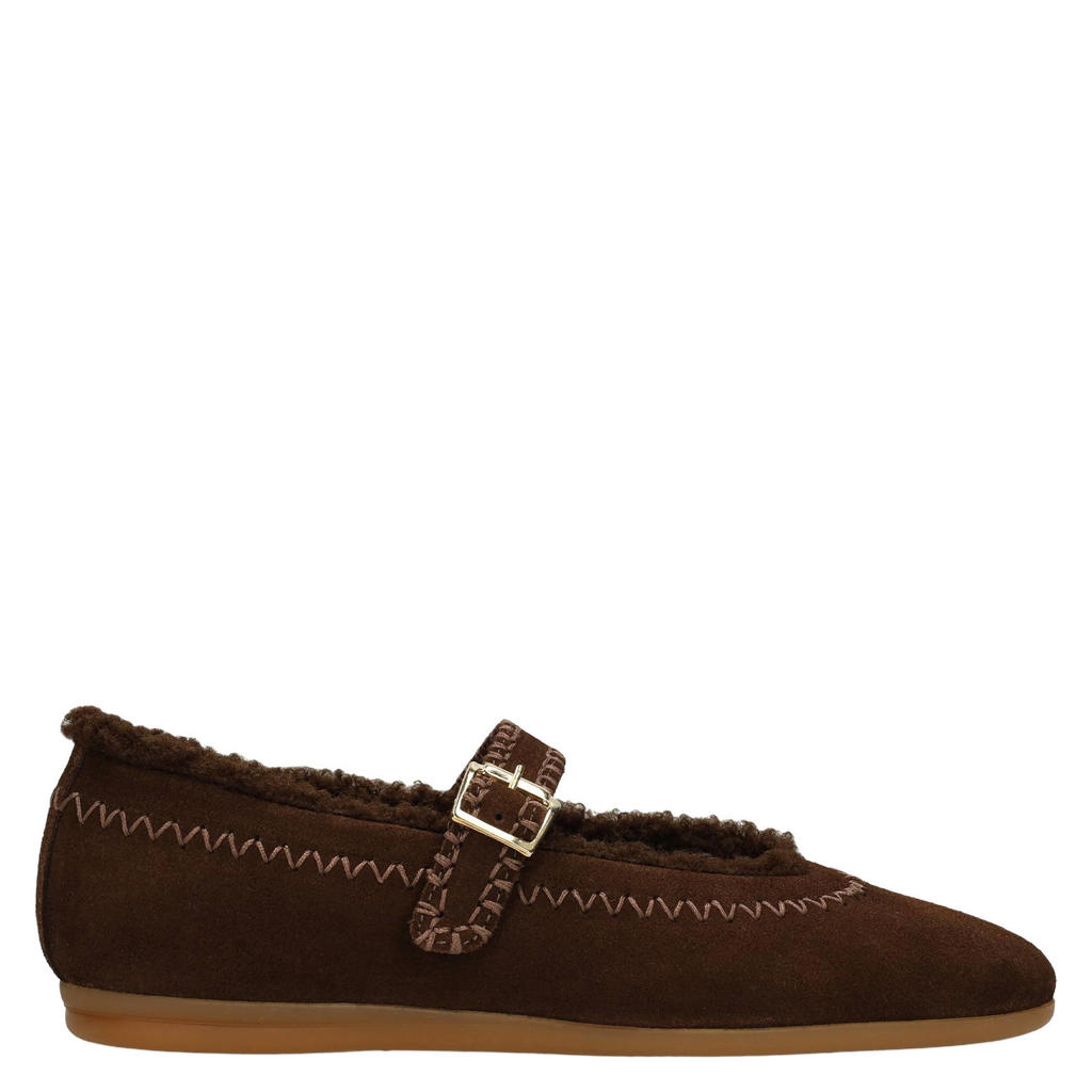 Manfield suède ballerina's - donkerbruin