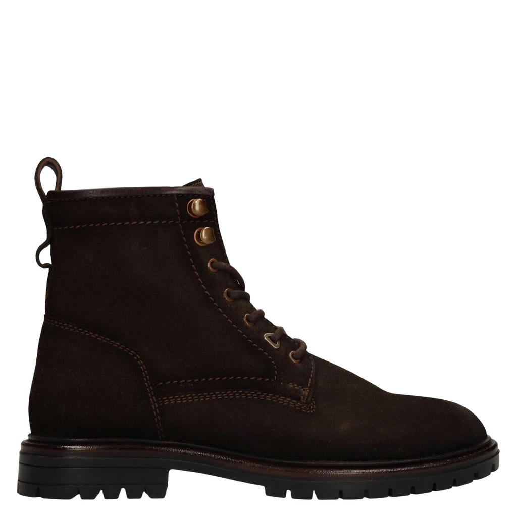 Donkerblauwe heren Manfield suède veterboots met profielzool -