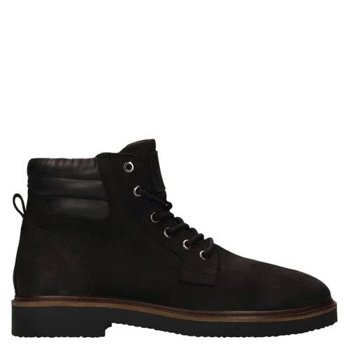 No Stress suède veterboots met profielzool zwart