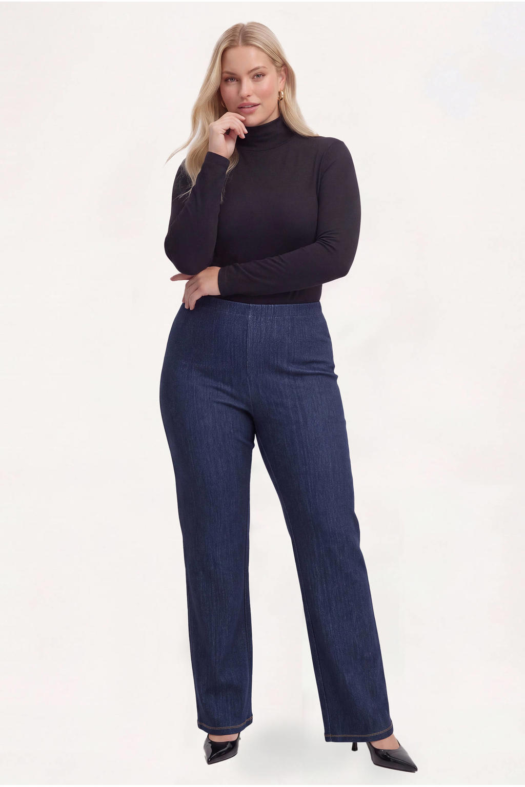 YOEK straight broek Plus Size - darkblue denim