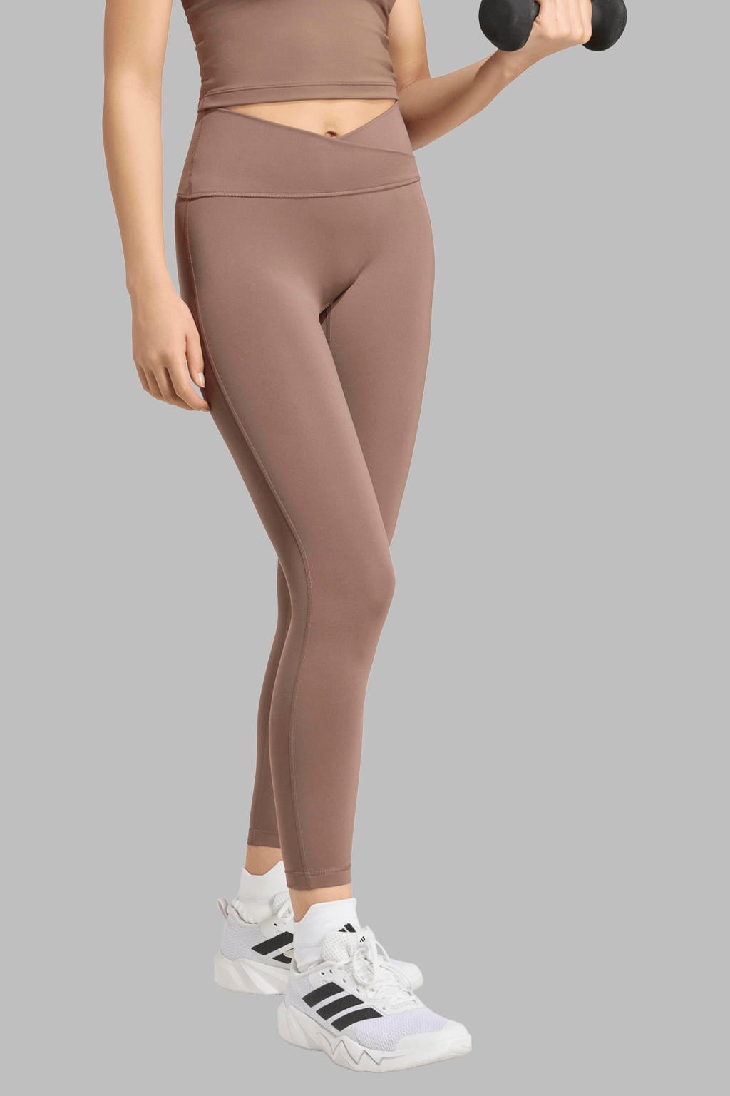 Bruine dames adidas Performance Studio All Me sportlegging van polyester met slim fit en regular waist