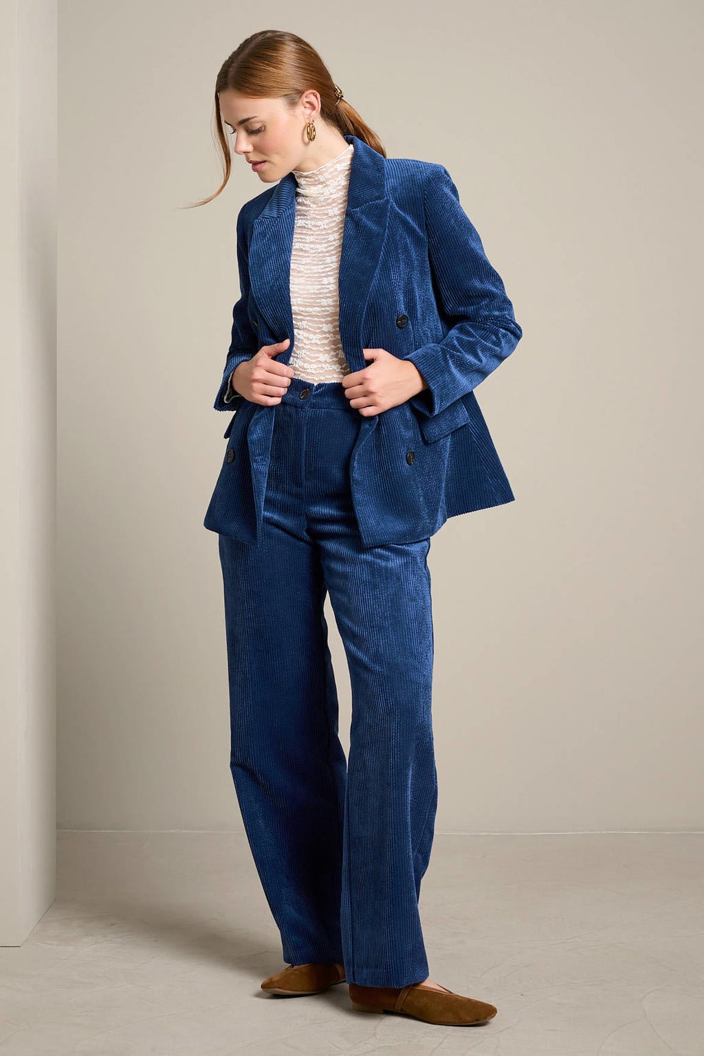 LOLALIZA corduroy wide leg broek - donkerblauw