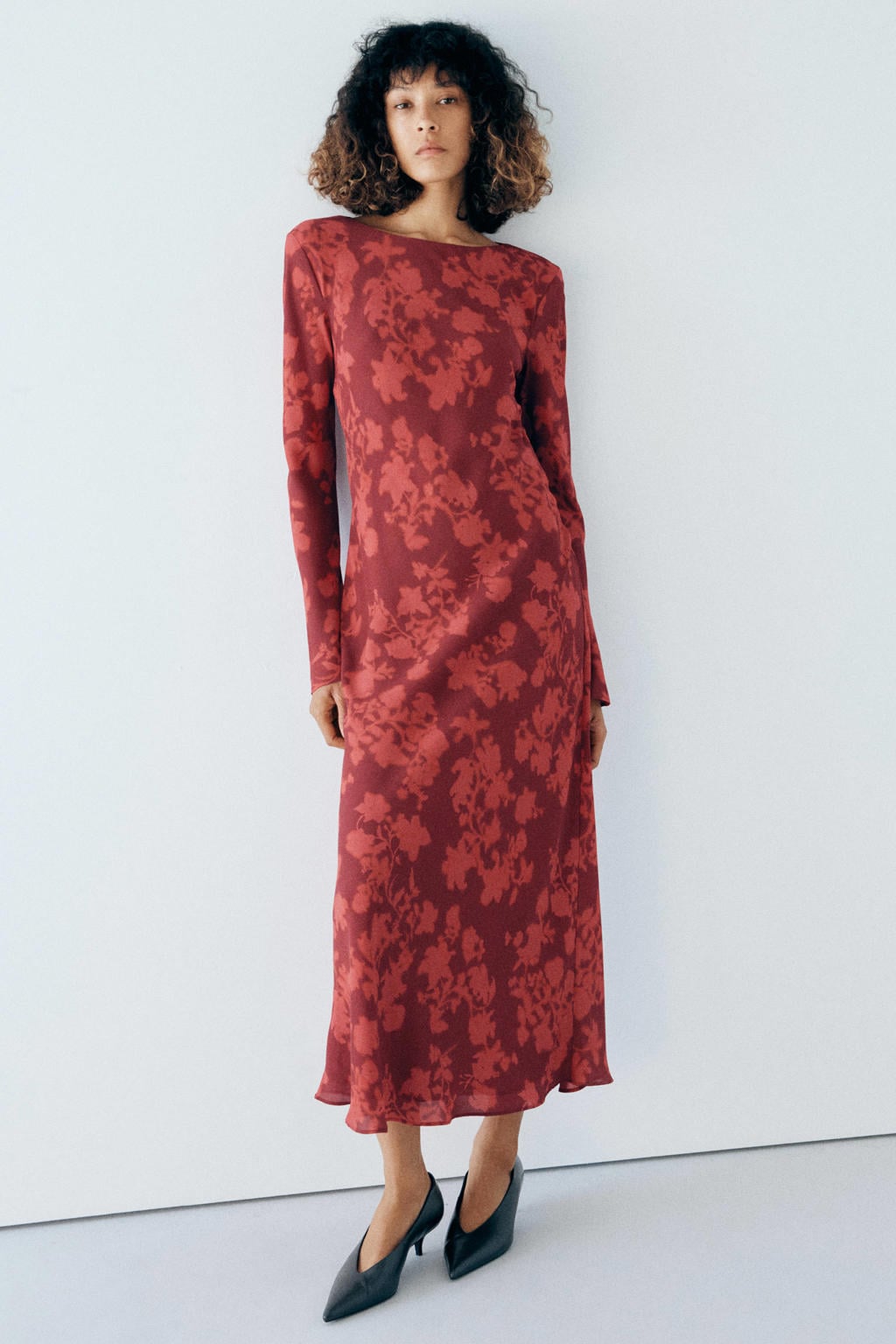 Rode dames Mango van polyester met bloemenprint, lange mouwen en ronde hals