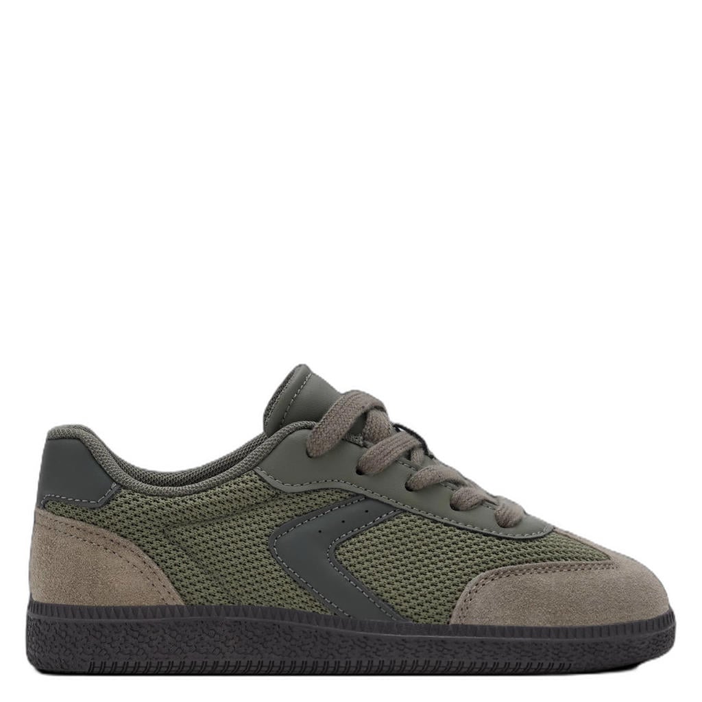 Kakikleurige jongens Mango Kids sneakers - van 50% polyester/30% imitatieleer/20% suede met veters