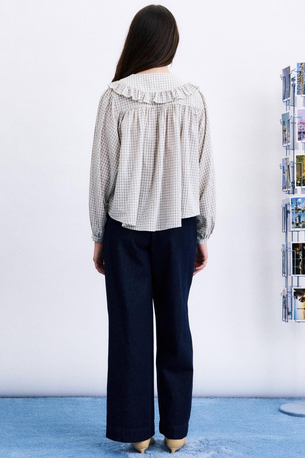 FRNCH geruite blouse met franjes - crème