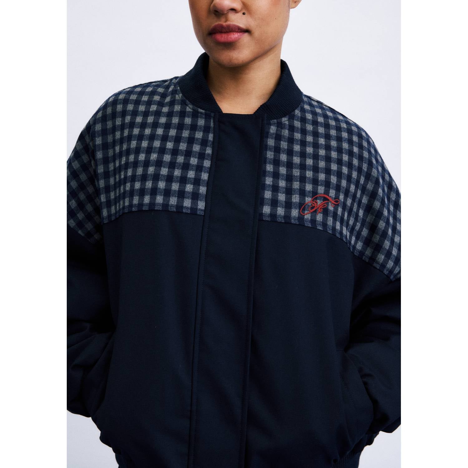 FRNCH geruit bomberjack donkerblauw