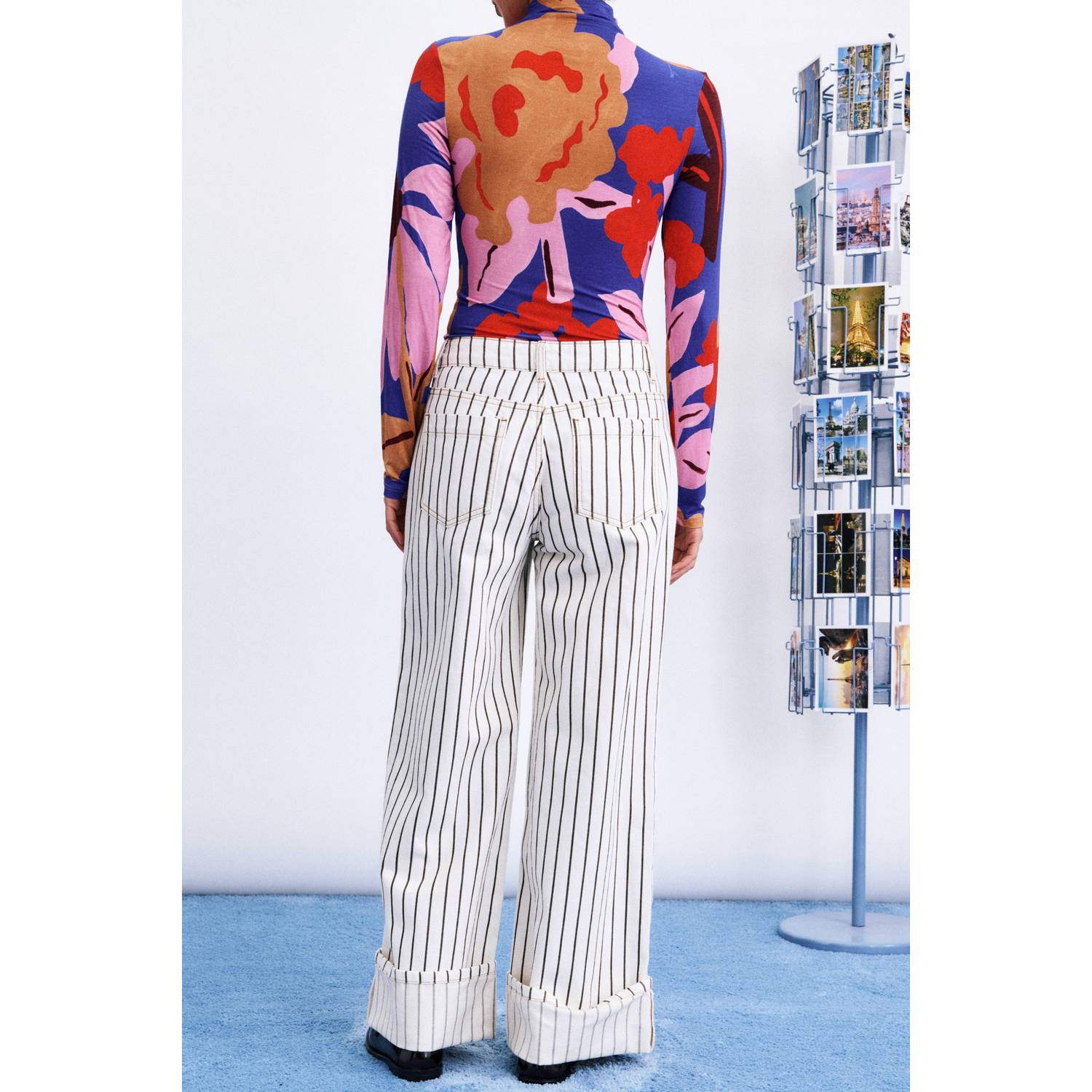 FRNCH wide leg gestreepte jeans crème