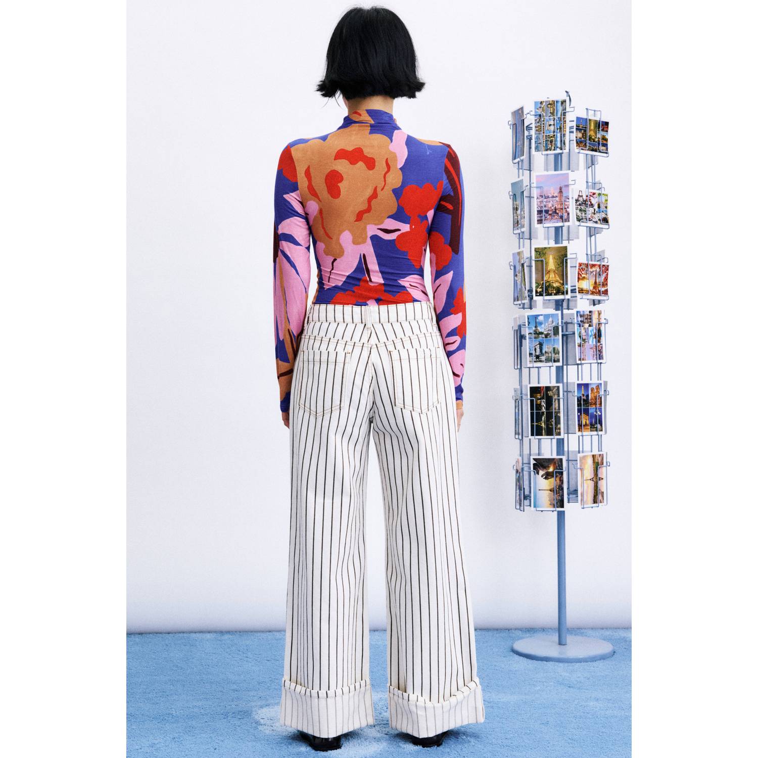 FRNCH wide leg gestreepte jeans crème