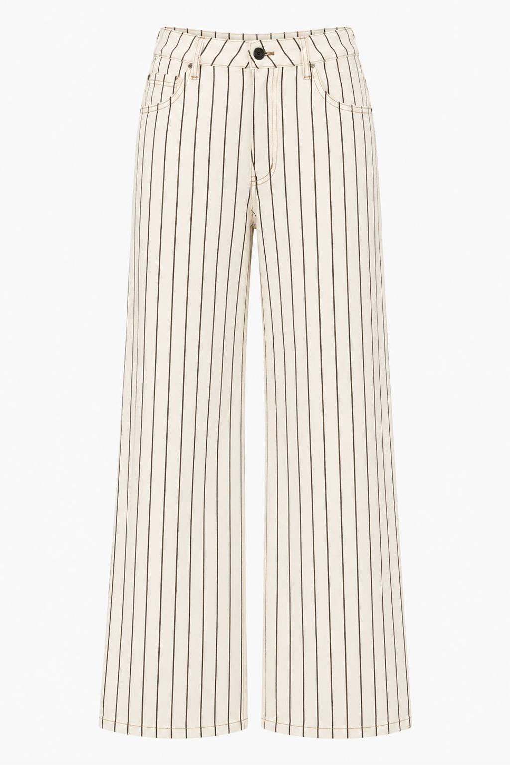 FRNCH wide leg gestreepte jeans - crème