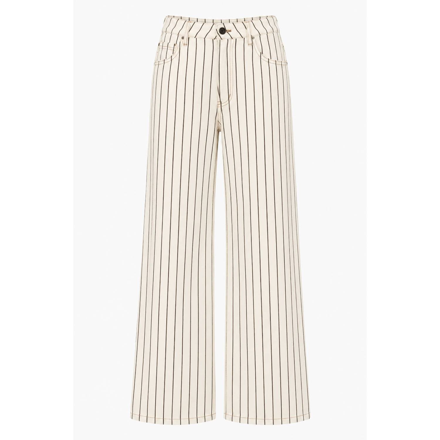 FRNCH wide leg gestreepte jeans crème