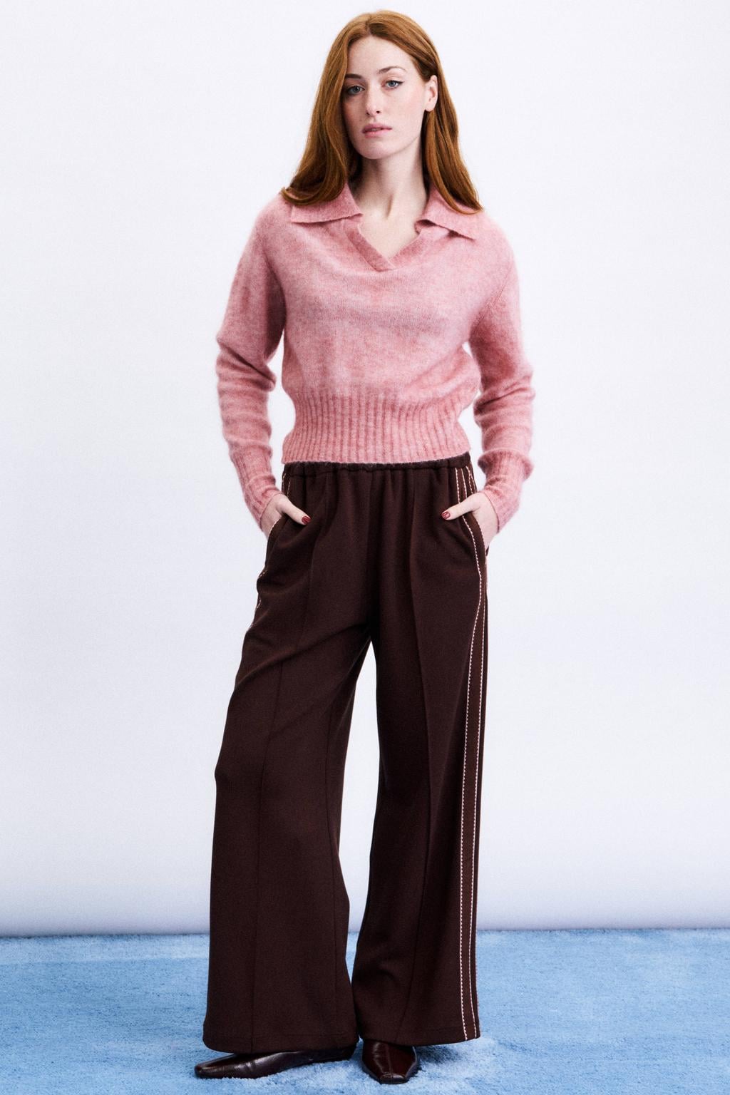 FRNCH high waist wide leg broek - donkerbruin