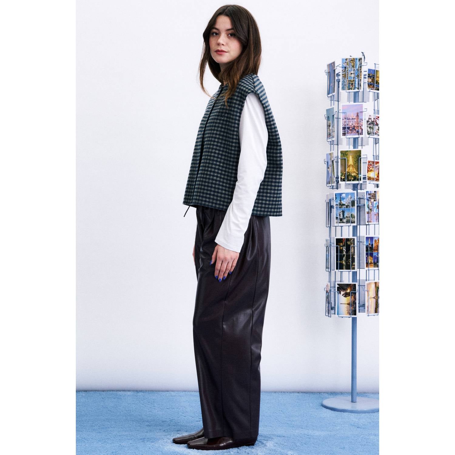 FRNCH wollen geruit vest blauw