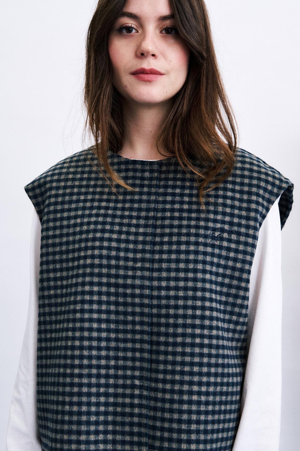 FRNCH wollen geruit vest - blauw