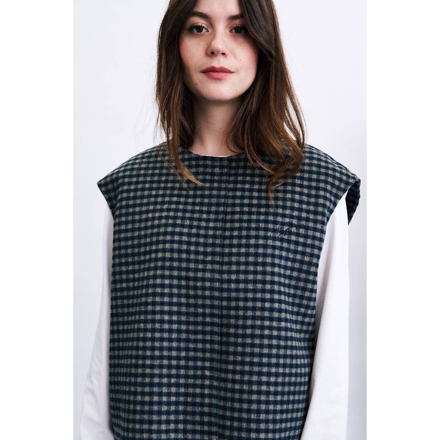 FRNCH wollen geruit vest blauw