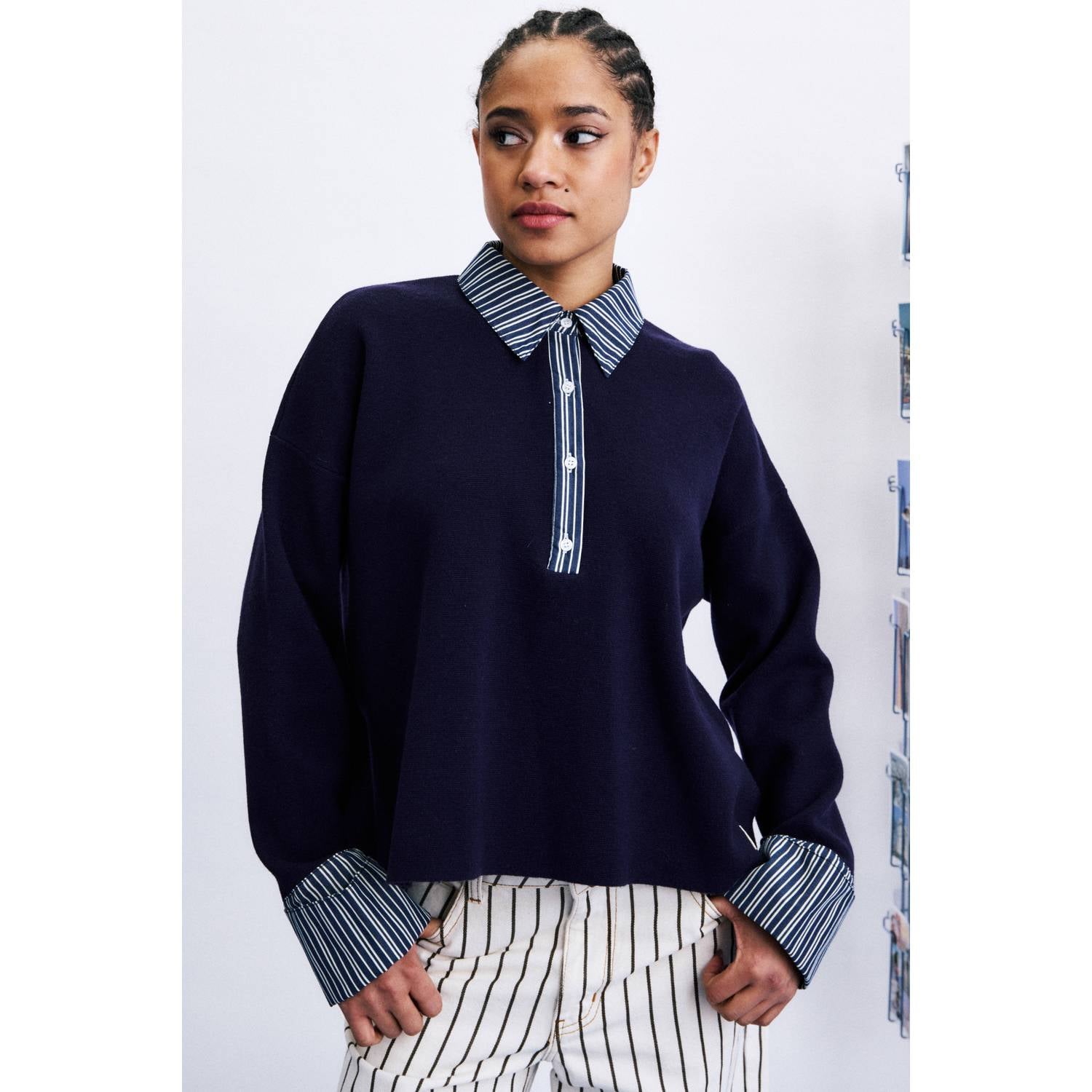 FRNCH wollen top donkerblauw