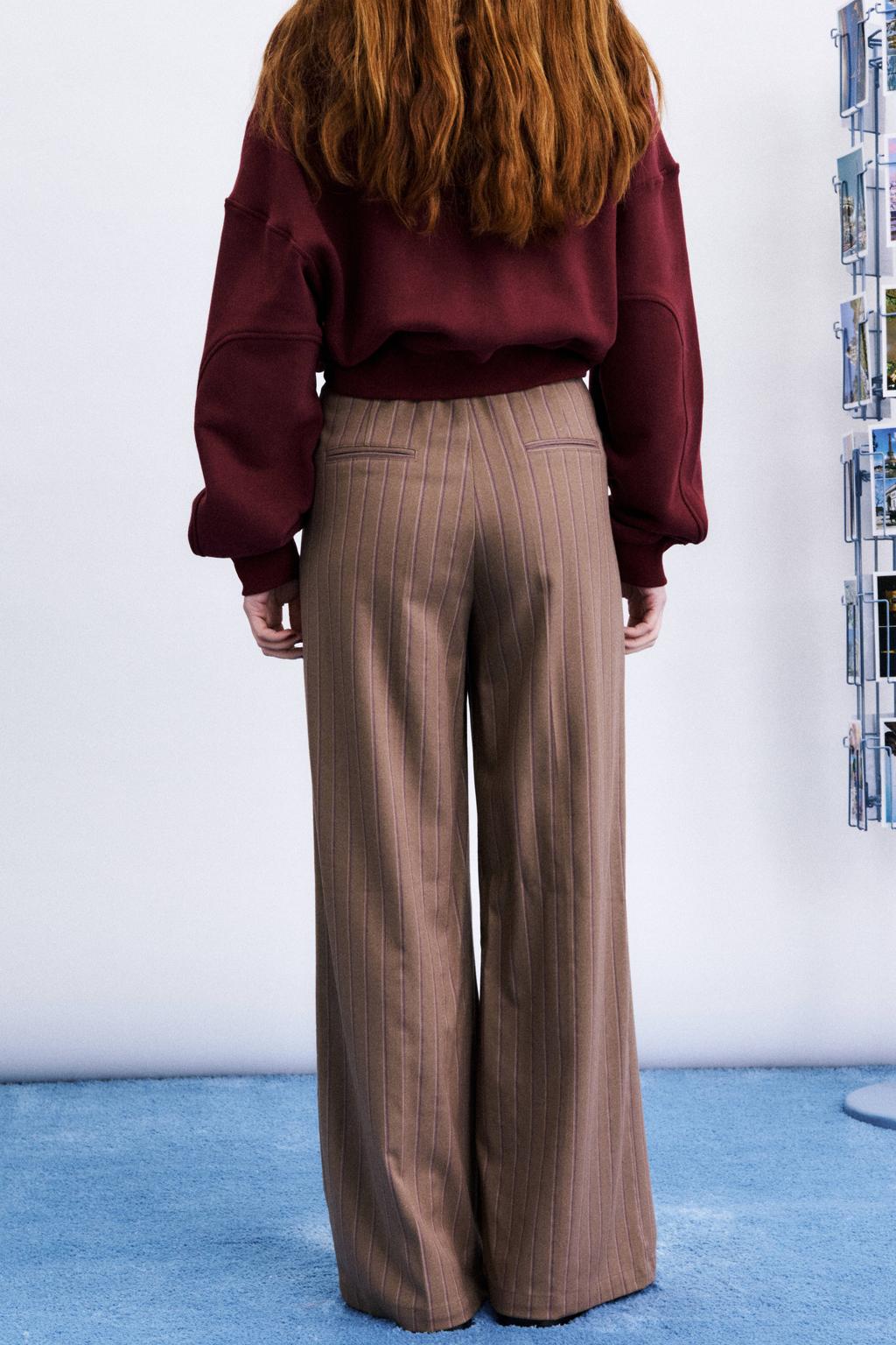 FRNCH wide leg broek met krijtstreep - bruin