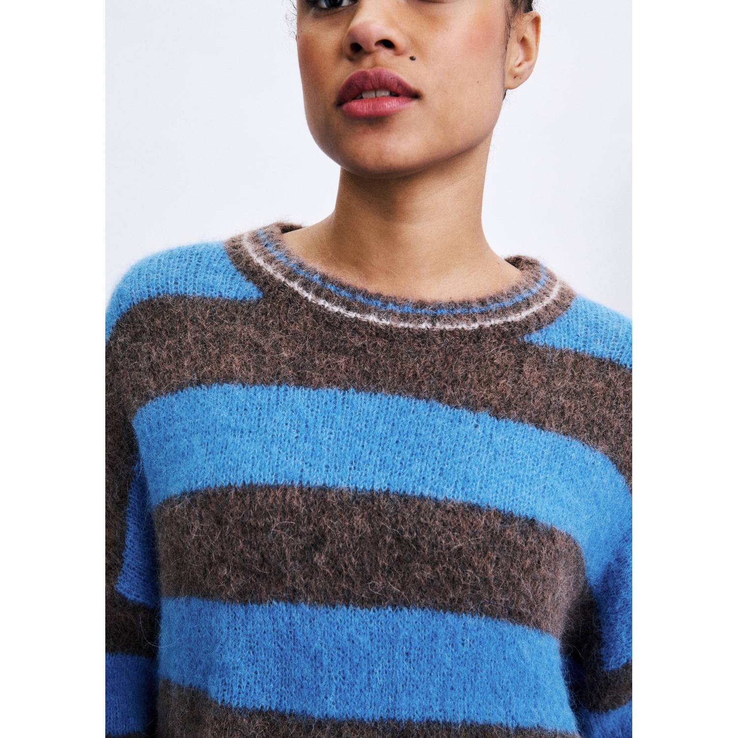 FRNCH gebreide gestreepte trui met wol blauw