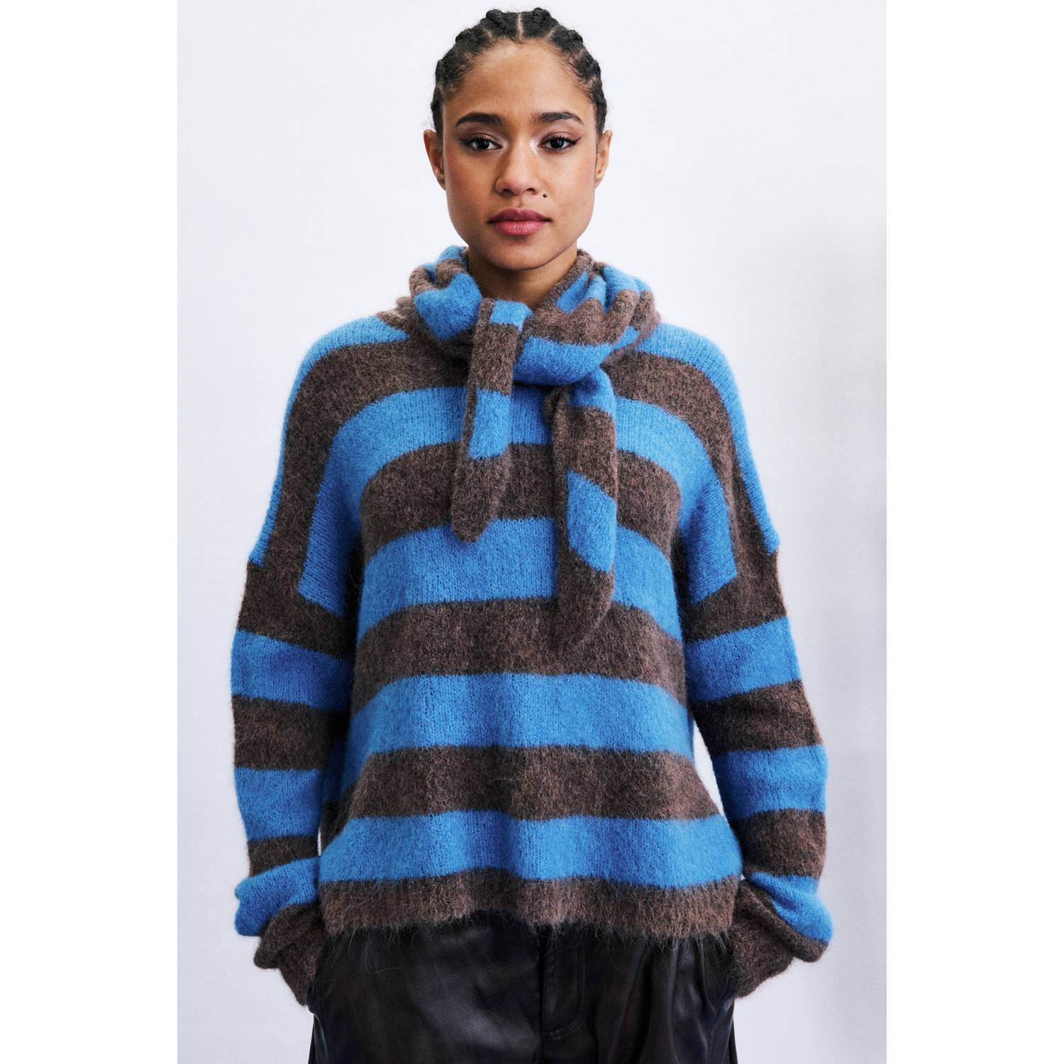 FRNCH gebreide gestreepte trui met wol blauw