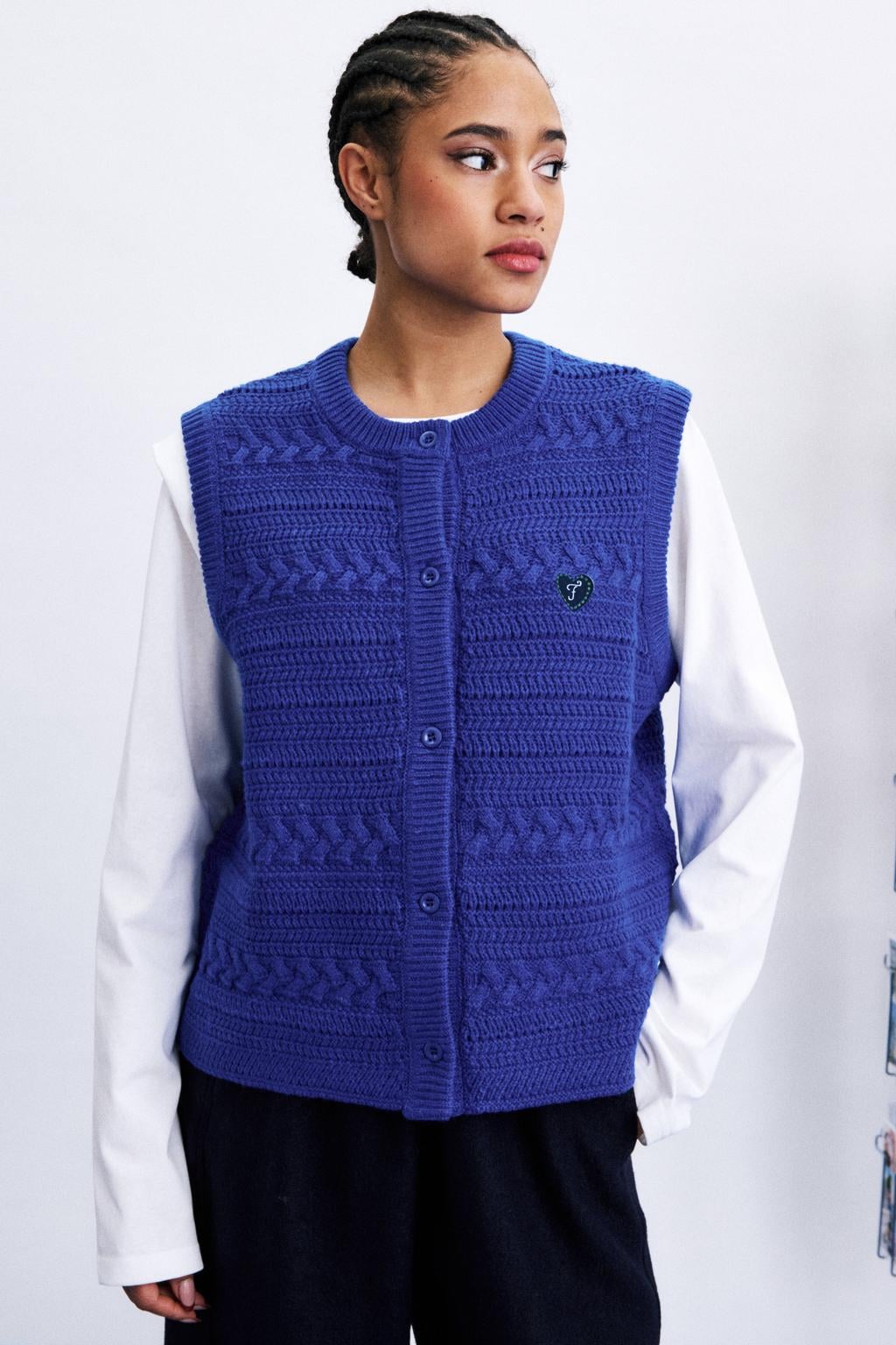 FRNCH wollen gebreid vest - blauw