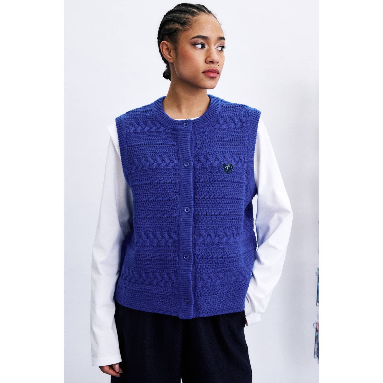 FRNCH wollen gebreid vest blauw