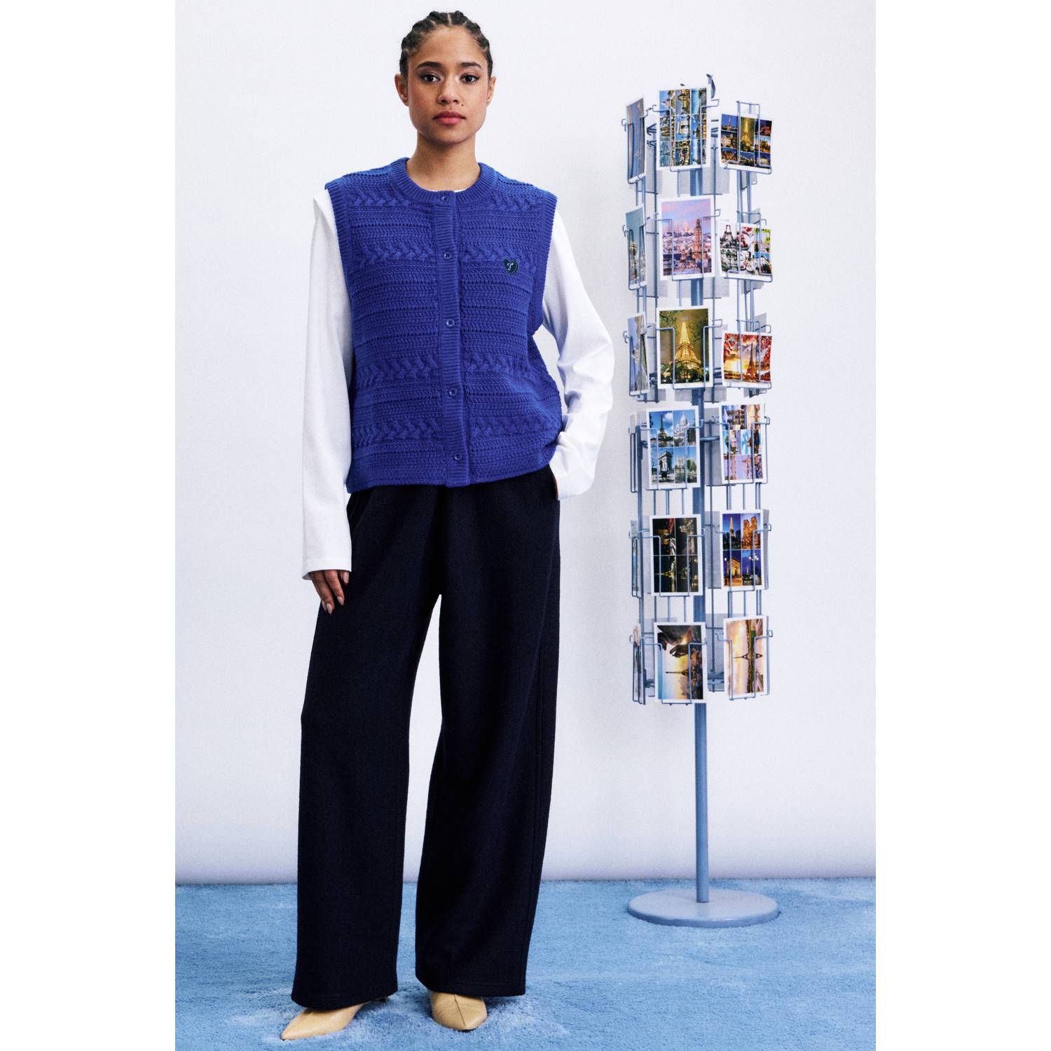 FRNCH wollen gebreid vest blauw