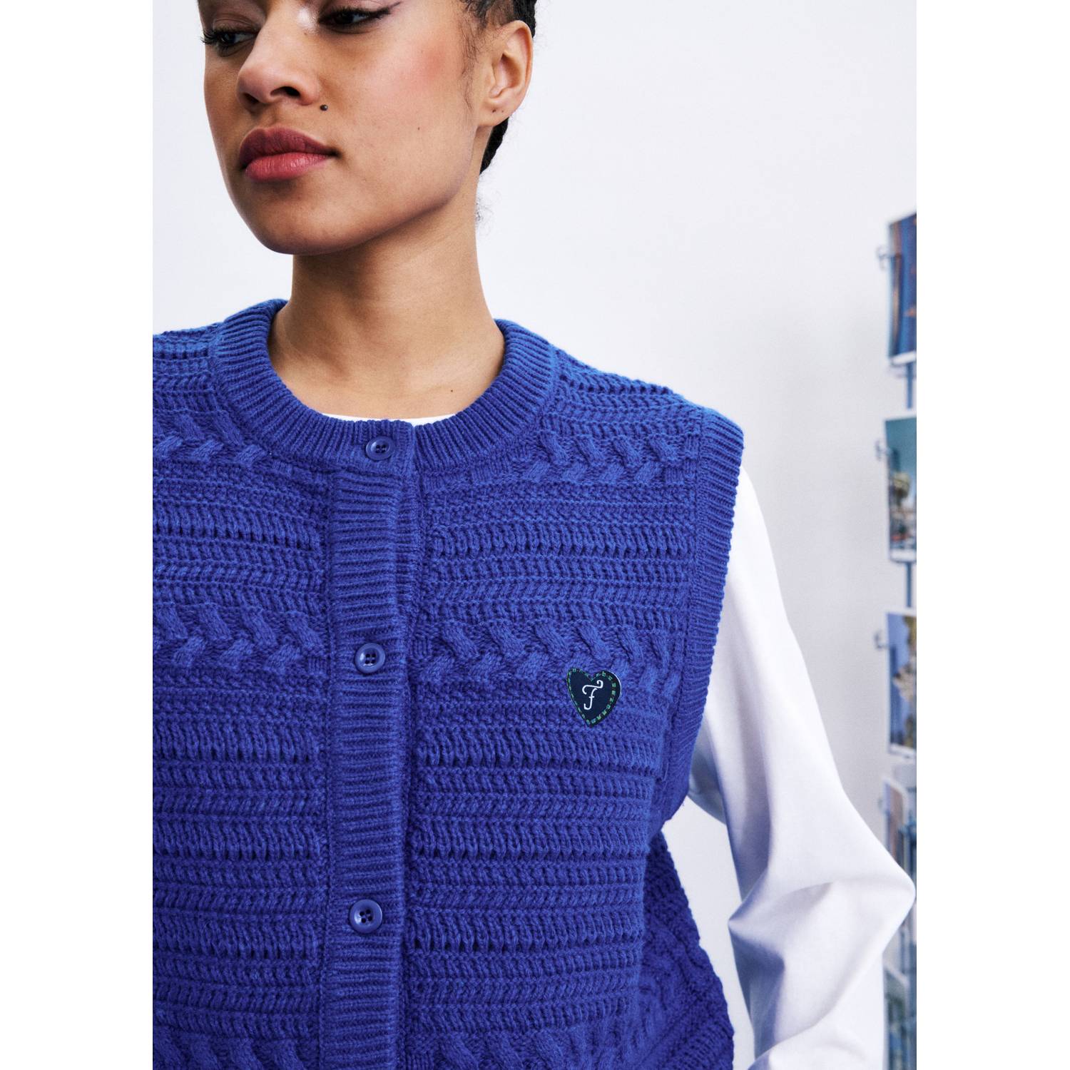 FRNCH wollen gebreid vest blauw
