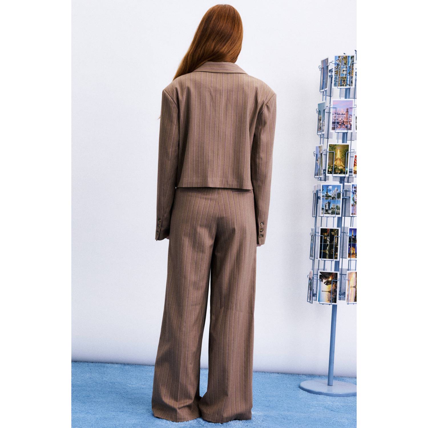 FRNCH cropped blazer met krijtstreep bruin