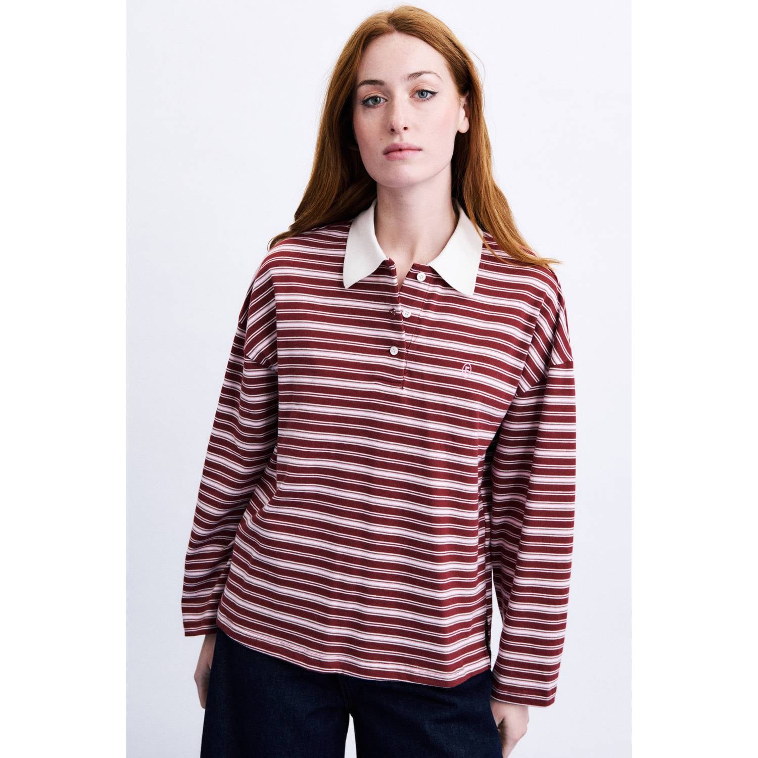 FRNCH gestreepte top bordeauxrood