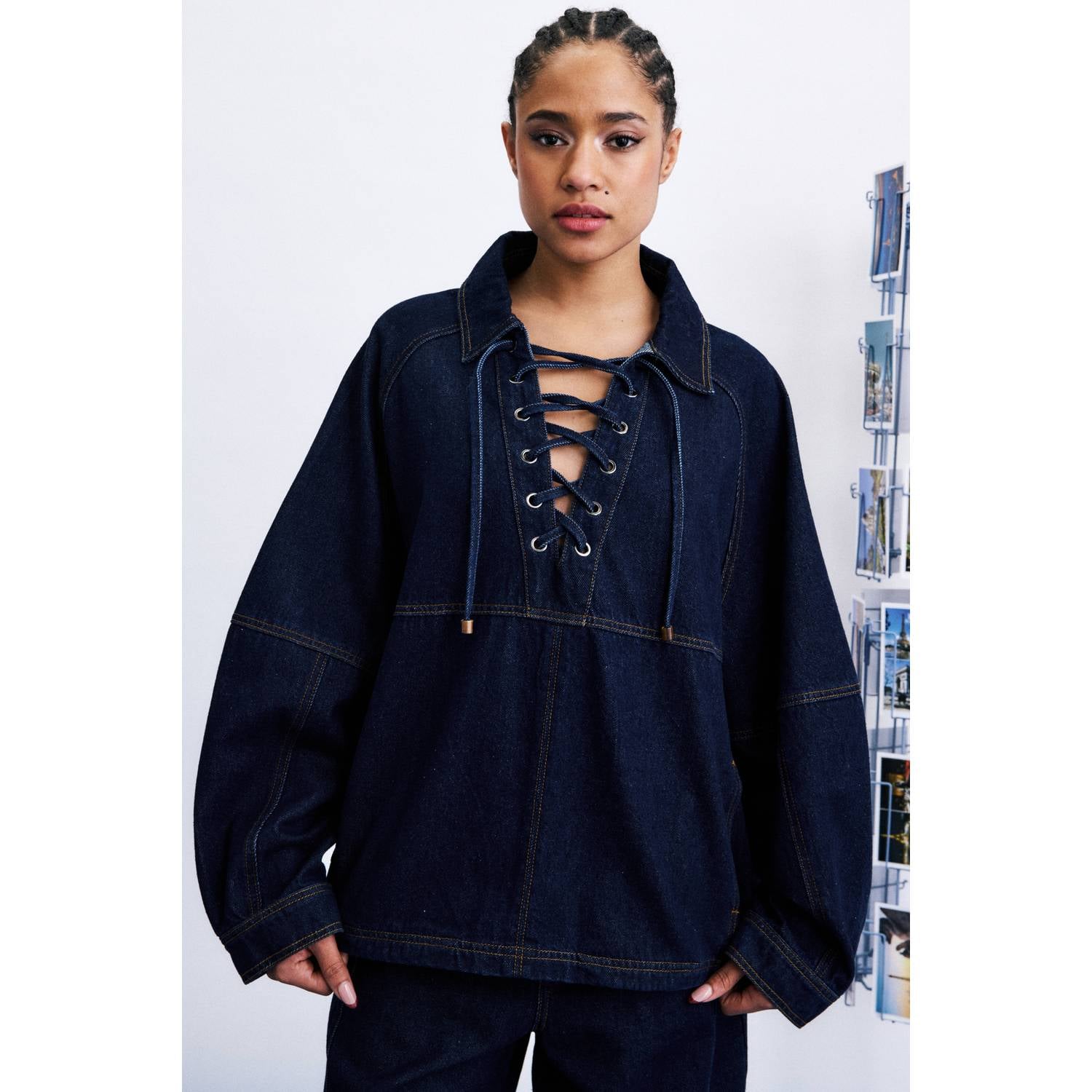 FRNCH denim oversized top dark blue denim