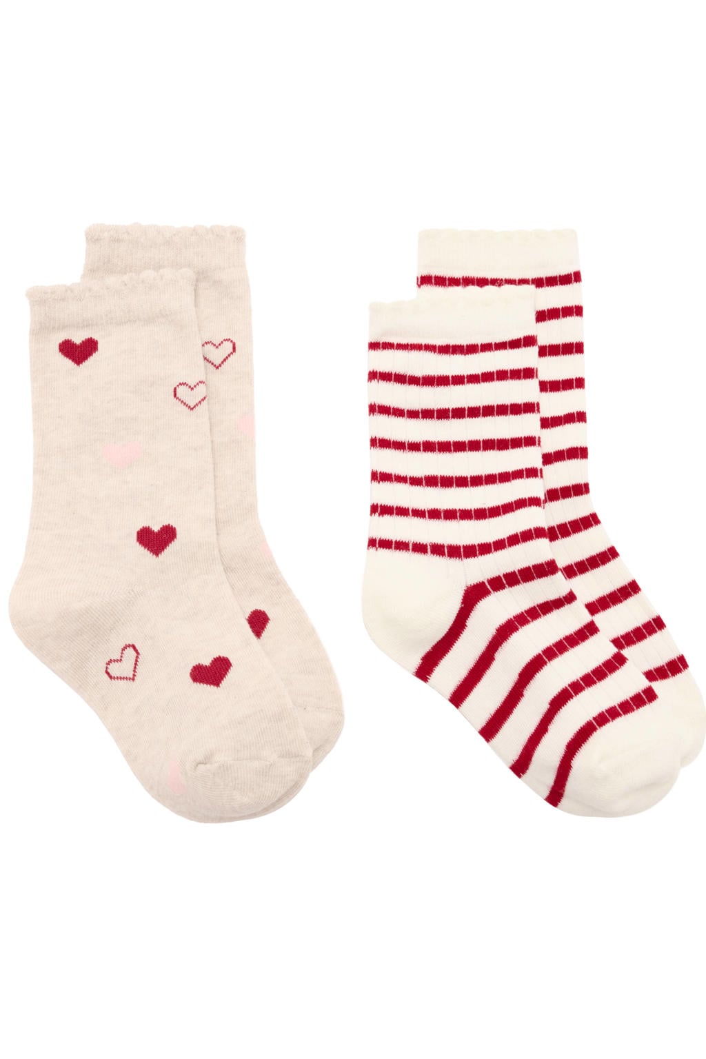 Mango Kids gestreepte sokken - ecru/rood (set van 2)