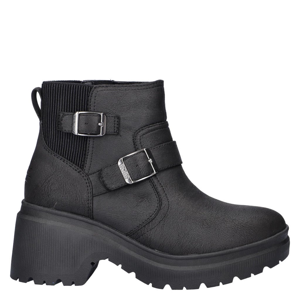 Zwarte dames Bobs chunky enkelboots - van imitatieleer met ritssluiting