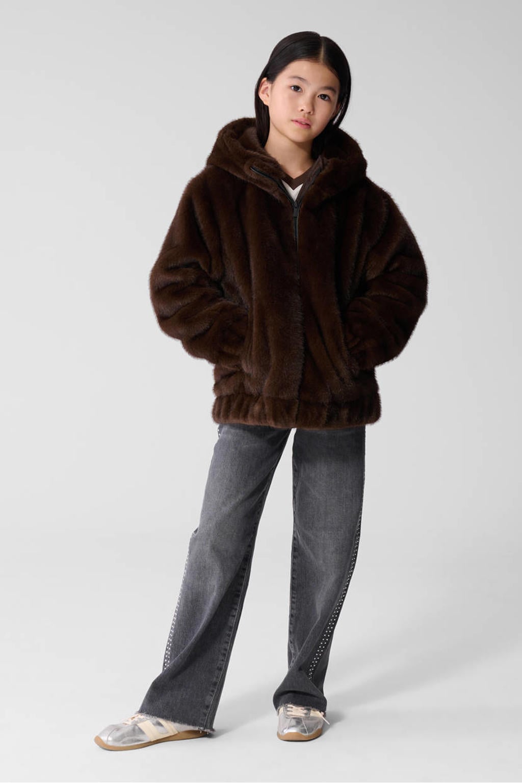 Shoeby imitatiebont faux fur jas - donkerbruin