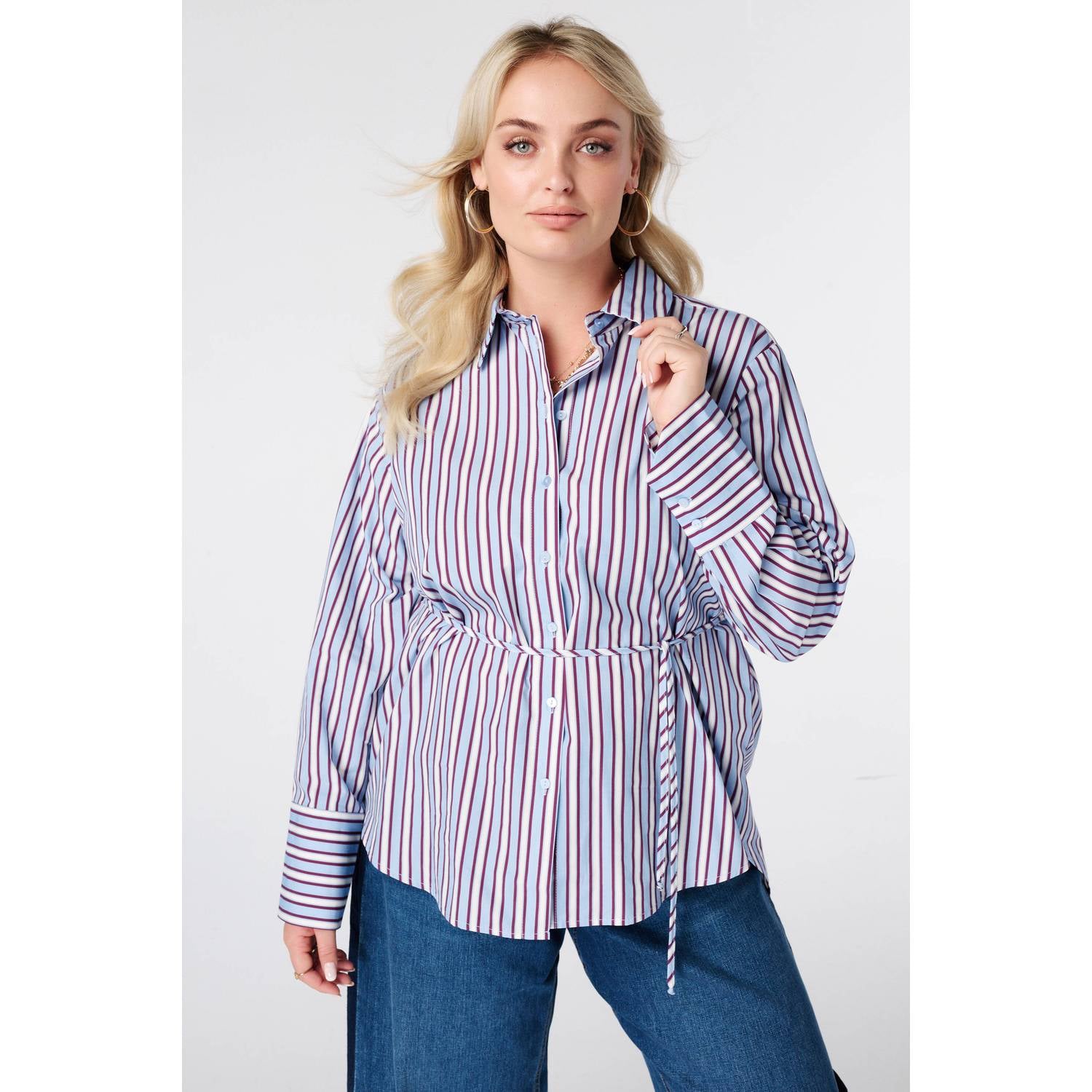 MS Mode gestreepte blouse blauw ecru rood