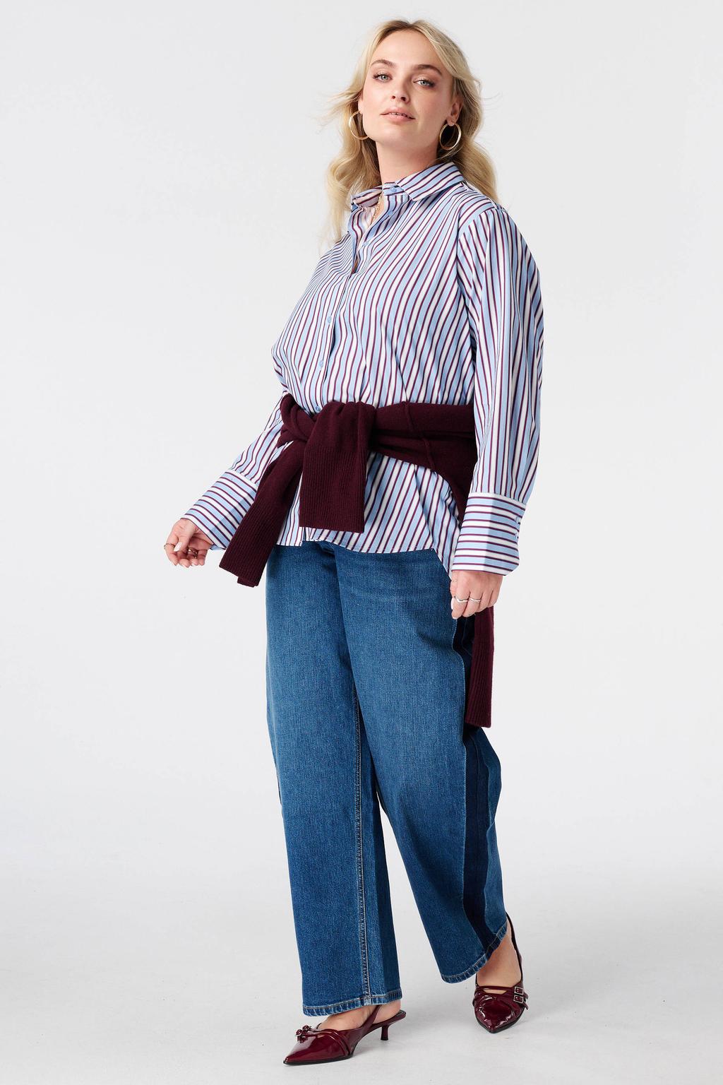 MS Mode gestreepte blouse - blauw/ecru/rood
