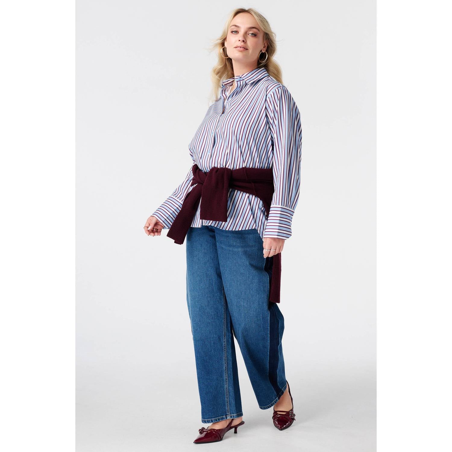 MS Mode gestreepte blouse blauw ecru rood