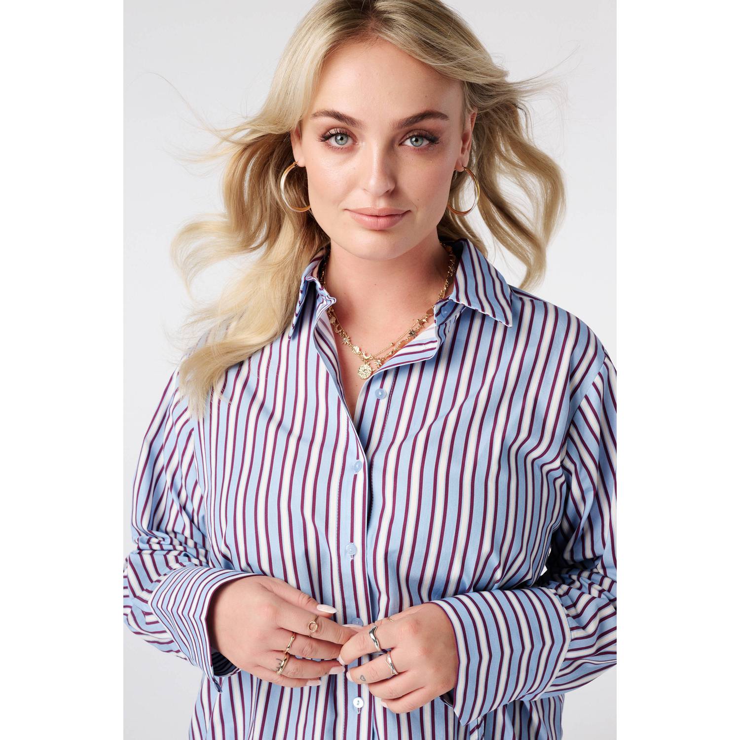 MS Mode gestreepte blouse blauw ecru rood
