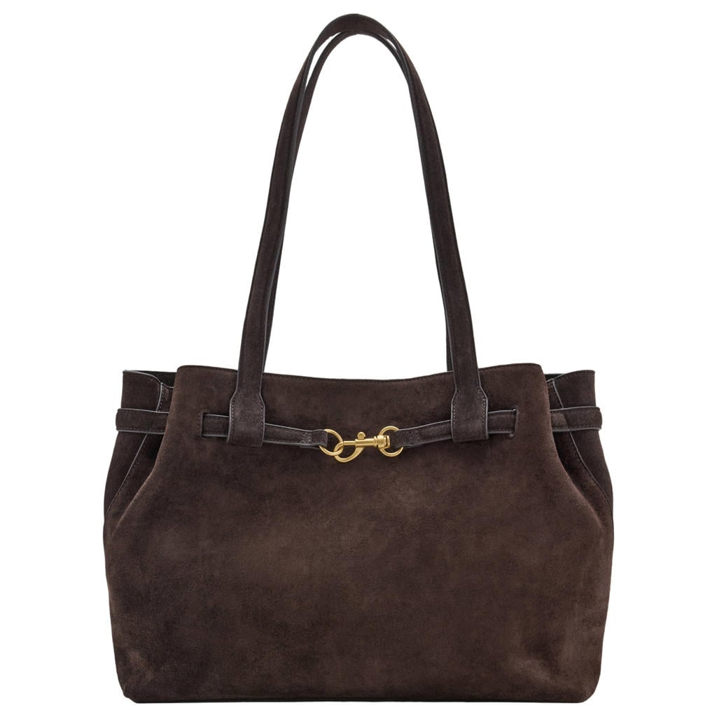 Mango suède shopper donkerbruin
