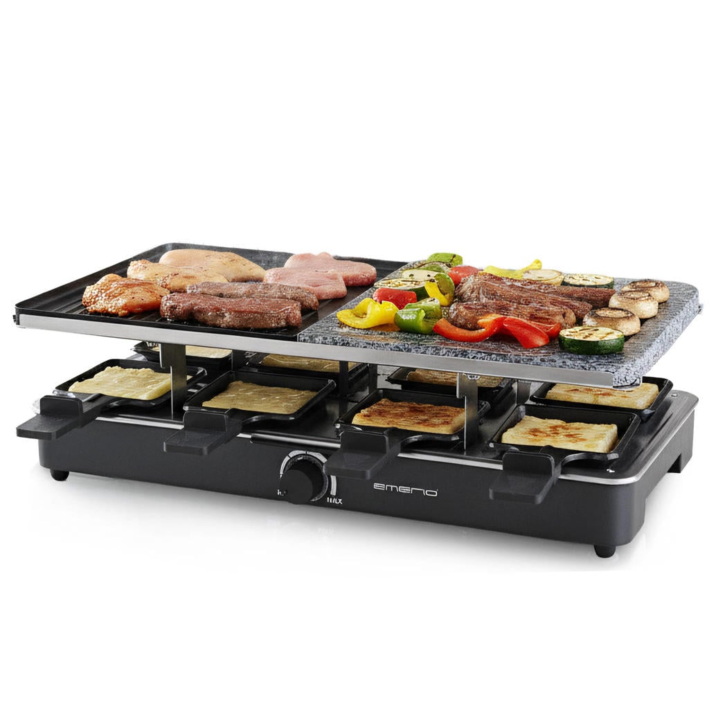 Emerio Gourmet-Steengrill - steengrill en gegoten aluminium grillplaat – 8 personen